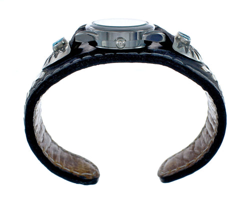 Navajo Turquoise Authentic Sterling Silver Leather Cuff Watch NN20302